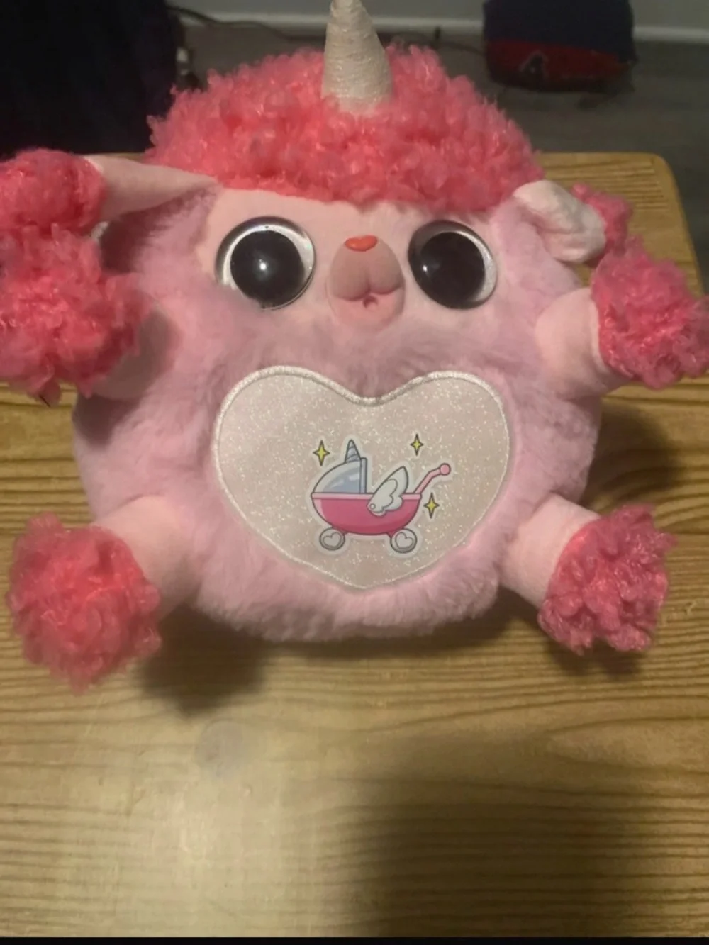 Wonderkids Pink Plush Unicorn Pouch with Heart Patch